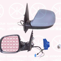 VW Amarok Veidrodis, Right, not for PR number: 0FA, for electric mirror adjustment, Number of pins: 5, with aerial, for vehicles without drive assistance system, Heatable, Convex, w/primer, 7E1 857 522J (VW), 2H0 857 522C (VW), 2H0 857 528C GRU (VW), 2H0 035 532A (VW), 2H1 857 508EE 9B9 (VW)