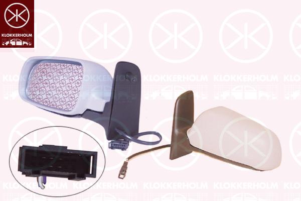 Exterior Mirror, w/primer, for electric mirror adjustment, Convex, Heatable, Right, Connector Shape: angular, Number of pins: 5, 7M3 857 508T (VW), 7M3857508J01C (VW), 7M3857508T (SEAT)