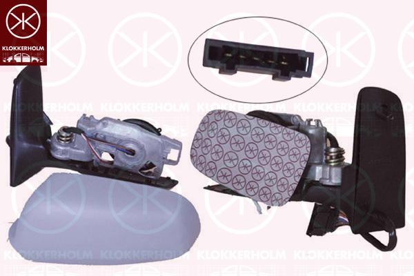 Exterior Mirror, w/primer, for electric mirror adjustment, Convex, Heatable, Left, Number of pins: 5, Connector Shape: rectangular, 7M1 857 507N GRU (VW), 7M1857507T (VW), 7M1857507T01C (VW), 7M3857507J01C (VW)