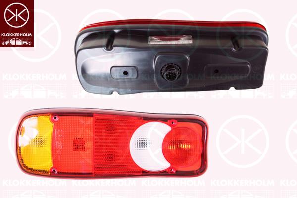 Tail Light Assembly, Left, with number plate light, with bulb holder, Number of pins: 7, 1401713 (DAF), 20769783 (VOLVO), 26555 9X002 (NISSAN), 26555 9X126 (NISSAN), 26555LC40A (NISSAN), 5001846850 (RENAULT), 7420862038 (RENAULT), 7485118470 (RENAULT), 8200136958 (RENAULT), 84550058 (VOLVO)