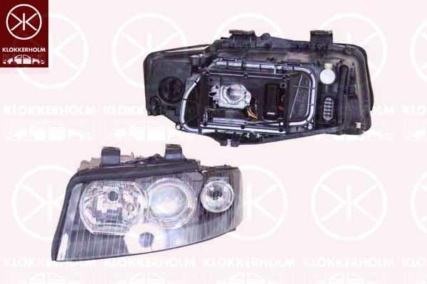 Headlight, Left, Illuminance [lx]: 27.5, Bi-Xenon, D1S/H7, without control unit for Xenon, with motor for headlamp levelling, Valeo, 8E0 941 029T (AUDI)