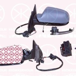 Exterior Mirror, 5-drs, Left, for electric mirror adjustment, with indicator (LED), Number of pins: 8, w/primer, Heatable, Aspherical, 8F0857527GRU (AUDI), 8K0857535F (AUDI), 8K0949101D (AUDI), 8P1858531GB01C (AUDI)