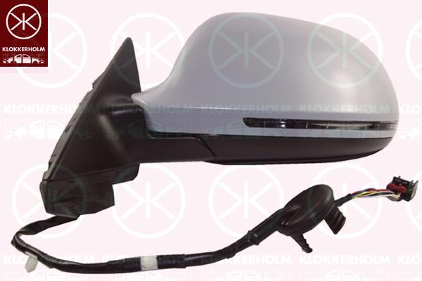 Exterior Mirror, 5-drs, Left, for electric mirror adjustment, with indicator (LED), Number of pins: 8, w/primer, Heatable, Aspherical, 8K0 949 101A (AUDI), 4F0 857 535AF (AUDI), 8P1 858 531EB 01C (AUDI), 8T0 857 527D GRU (AUDI)