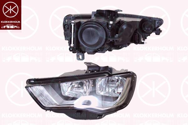 Headlight, Right, H7/H7, H15, with motor for headlamp levelling, Hella, 8V0 941 004 (AUDI), 8V0941004 (AUDI), 8V0941004J (AUDI)