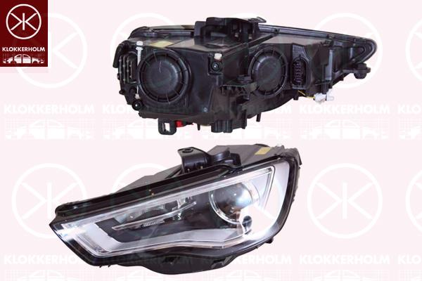 Headlight, Left, Housing Colour: black, Illuminance [lx]: 17.5, Bi-Xenon, with daytime running light (LED), with motor for headlamp levelling, without control unit for Xenon, 8V0 941 043 (AUDI), 8V0941043 (AUDI), 8V0941043L (AUDI)