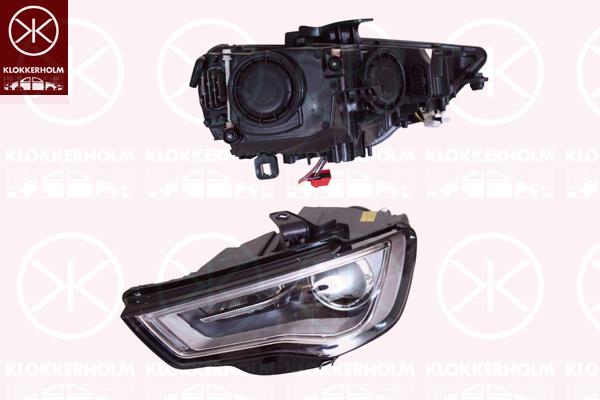 Headlight, Left, Housing Colour: grey, Bi-Xenon, with daytime running light (LED), with motor for headlamp levelling, without control unit for Xenon, 8V0 941 043C (AUDI), 8V0941043C (AUDI), 8V0941043M (AUDI)