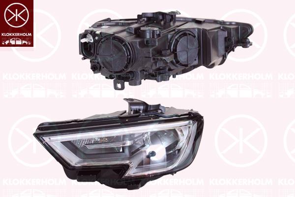 Headlight, Standard, Right, Illuminance [lx]: 17.5, Bi-Xenon, with daytime running light (LED), with motor for headlamp levelling, without control unit for Xenon, D5S, Valeo, 8V0 941 044E (AUDI)