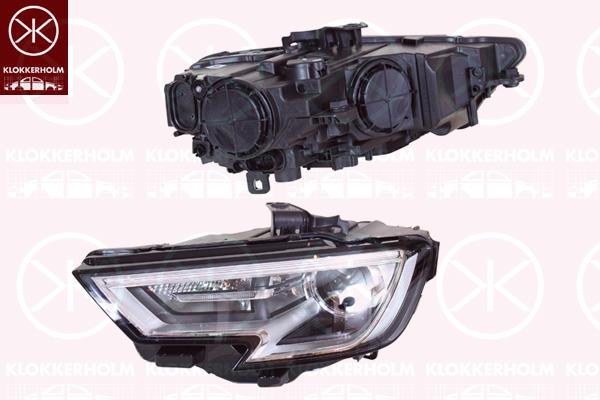 Headlight, Left, Illuminance [lx]: 17.5, Bi-Xenon, with daytime running light (LED), with motor for headlamp levelling, without control unit for Xenon, D5S, Valeo, 8V0 941 043H (AUDI)