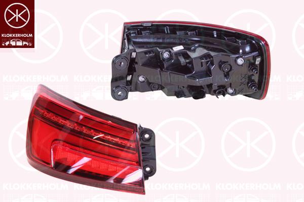 Tail Light Assembly, Left, Outer section, with indicator (LED), Light Function: with dynamic indicator light, LED, with bulb holder, AL, 8V5 945 091 (AUDI), 8V5945091 (AUDI)