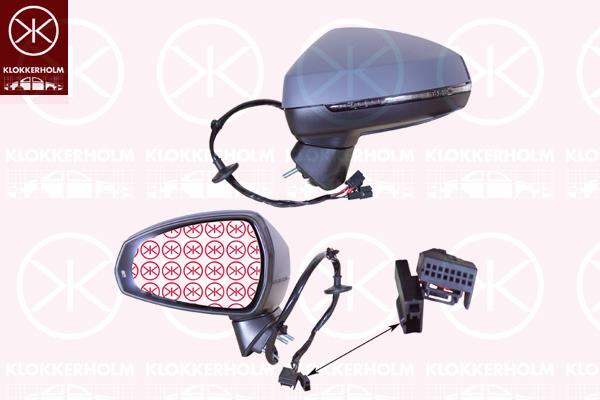 Exterior Mirror, Left, for electric mirror adjustment, Electronically foldable, Number of pins: 12, Heatable, w/primer, Aspherical, 8V0 857 527D GRU (AUDI), 8V0857535E (AUDI), 8V1857409AA9B9 (AUDI), 8V1 857 409G 9B9 (AUDI), 8V1 857 409AA 9B9 (AUDI)