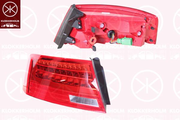 Tail Light Assembly, Left, Outer section, LED, with bulb holder, AL, 8T0945095H (AUDI)