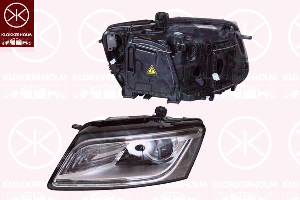 Headlight, Left, Illuminance [lx]: 20, Bi-Xenon, with motor for headlamp levelling, without control unit for Xenon, Valeo, 8R0 941 043 (AUDI), 8R0 941 043C (AUDI), 8RD941005 (AUDI)