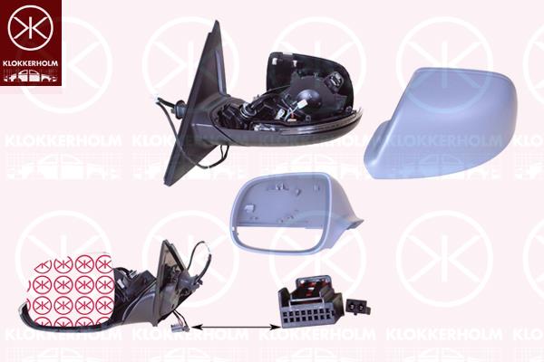 Exterior Mirror, Right, for electric mirror adjustment, Number of pins: 8, with indicator, Heatable, w/primer, Convex, Complete Mirror, 4L0949102 (AUDI), 8R0857528GRU (AUDI), 8R0857536F (AUDI), 8R1857410F (AUDI), 8R1857410F01C (AUDI)