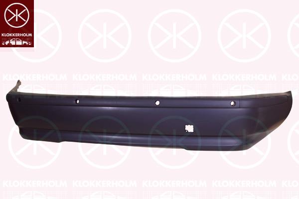 Bumper, w/primer, Rear, with trim strip, with hole(s) for parking distance control, 51 12 7 030 591 (BMW), 5112 7030606 (BMW)