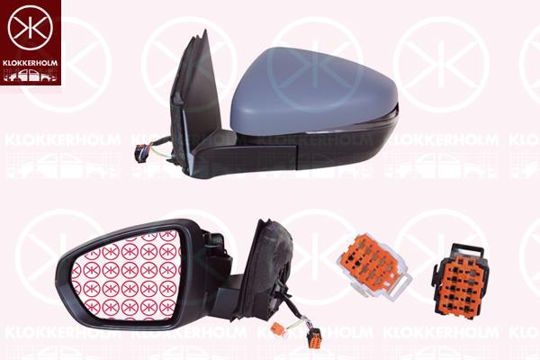 Exterior Mirror, Left, Electronically foldable, Number of pins: 8, Number of pins: 2, with reading light, Heatable, w/primer, Convex, 16 180 483 80 (CITROEN), 1635224580 (CITROEN)