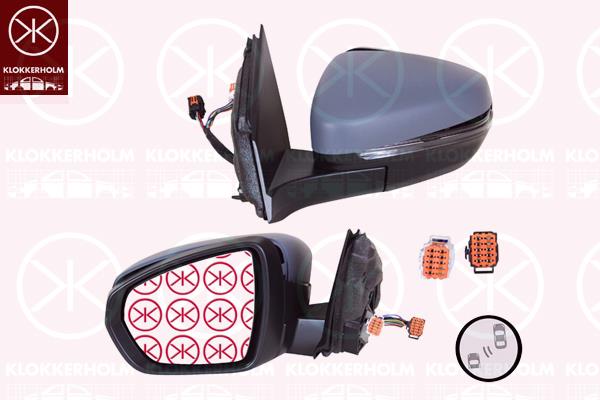 Exterior Mirror, Right, Heatable blind spot mirror, with memory, Electronically foldable, Number of pins: 10, Number of pins: 8, with thermo sensor, with reading light, w/primer, Convex, 16 180 484 80 (CITROEN), 1635223880 (CITROEN)