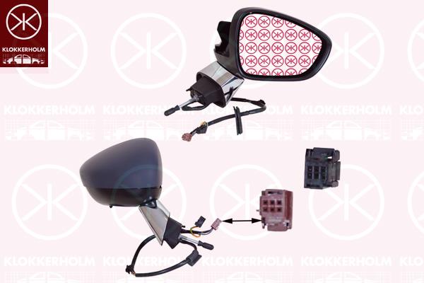 Exterior Mirror, Right, for electric mirror adjustment, Electronically foldable, Number of pins: 11, with thermo sensor, Heatable, w/primer, Convex, 8152 J5 (DS), 8152 J5 (CITROEN), 8154 CA (DS), 8154 CA (CITROEN)