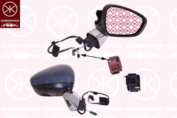 Exterior Mirror, Right, for electric mirror adjustment, Number of pins: 9, with thermo sensor, Heatable, chrome, w/primer, Convex, 8152 J5 (DS), 8152 J5 (CITROEN), 8154 AY (DS), 8154 AY (CITROEN)