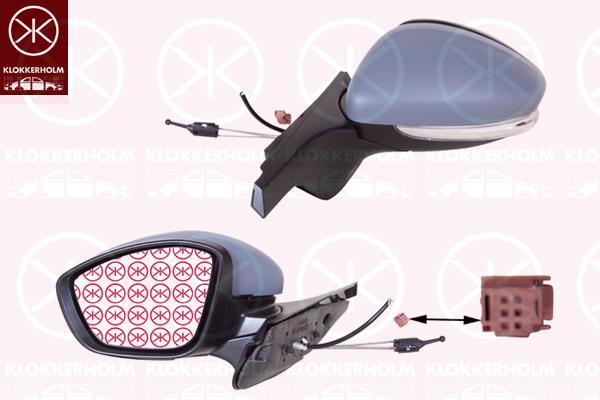 Exterior Mirror, Left, Control: cable pull, with indicator, Number of pins: 2, w/primer, Convex, 1607512580 (PEUGEOT), 1607512980 (PEUGEOT), 98128565XT (PEUGEOT)