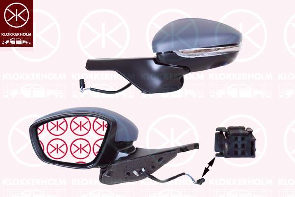 Exterior Mirror, Right, for electric mirror adjustment, Number of pins: 6, Number of pins: 2, with indicator, with thermo sensor, w/primer, Heatable, Convex, 1607512680 (PEUGEOT), 1607513080 (PEUGEOT), 1607512280 (PEUGEOT), 98267125XT (CITROEN)