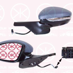 Exterior Mirror, Right, for electric mirror adjustment, Number of pins: 6, Number of pins: 2, with indicator, with thermo sensor, w/primer, Heatable, Convex, 1607512680 (PEUGEOT), 1607513080 (PEUGEOT), 1607512280 (PEUGEOT), 98267125XT (CITROEN)