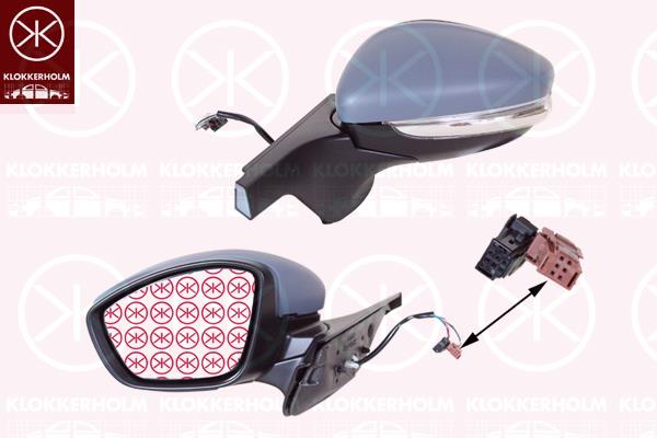 Exterior Mirror, Right, for electric mirror adjustment, with indicator, with thermo sensor, Number of pins: 6, Number of pins: 3, w/primer, Heatable, Convex, 1607512680 (PEUGEOT), 1607513080 (PEUGEOT), 1607512280 (PEUGEOT), 98128562XT (CITROEN)