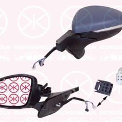 Exterior Mirror, Right, for vehicles with lane keeping assist, Electronically foldable, Number of pins: 6, Number of pins: 6, with indicator, w/primer, Heatable, Convex, 1607512680 (PEUGEOT), 1607513080 (PEUGEOT), 1618096080 (PEUGEOT), 98267127XT (CITROEN)