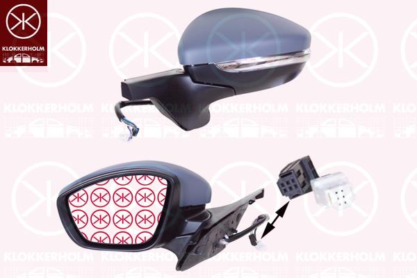 Exterior Mirror, Left, Electronically foldable, Number of pins: 6, Number of pins: 2, with indicator, w/primer, Heatable, Convex, 1607512580 (PEUGEOT), 1607512980 (PEUGEOT), 1607512180 (PEUGEOT), 98267133XT (CITROEN)