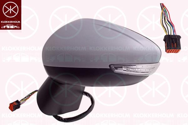 Exterior Mirror, Right, for electric mirror adjustment, Number of pins: 8, with thermo sensor, with indicator, Heatable, w/primer, Convex, 1609431480 (CITROEN), 98179847XT (CITROEN)