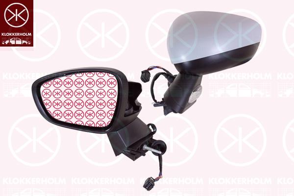 Exterior Mirror, 4-dr, Left, for electric mirror adjustment, Number of pins: 7, with indicator, Heatable, w/primer, Convex, 1607028580 (DS), 1607028580 (CITROEN), 1607034480 (CITROEN), 1608534480 (CITROEN), 8154QT (DS), 8154QT (CITROEN)