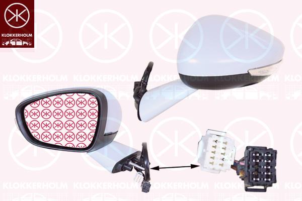 Exterior Mirror, Right, Electronically foldable, Number of pins: 10, Number of pins: 2, with indicator, with reading light, with thermo sensor, Heatable, w/primer, Convex, 1610546180 (CITROEN), 1635253280 (DS), 1635253280 (CITROEN)