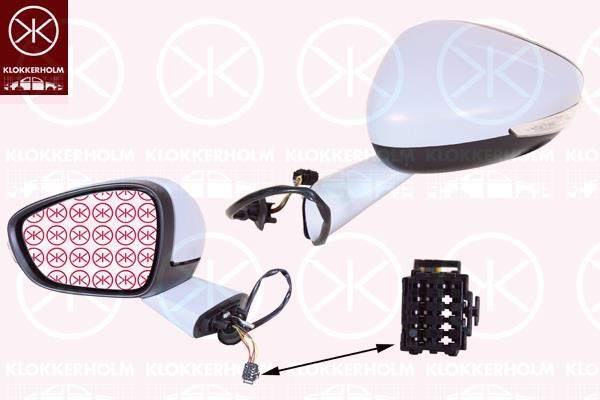 Exterior Mirror, Right, for electric mirror adjustment, Number of pins: 8, with indicator, with thermo sensor, Heatable, w/primer, Convex, 1609430780 (DS), 1609430780 (CITROEN)