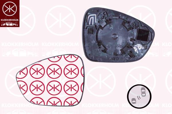 Mirror Glass, exterior mirror, Left, Heatable blind spot mirror, Convex, 13466844 (OPEL), 1609433680 (CITROEN), 9801042680 (CITROEN)