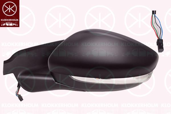 Exterior Mirror, Right, with indicator, for electric mirror adjustment, with thermo sensor, Number of pins: 8, w/primer, Heatable, Convex, 1607512280 (CITROEN), 1607512680 (CITROEN), 1607513080 (CITROEN), 98240810XT (CITROEN), 98310251XT (CITROEN)