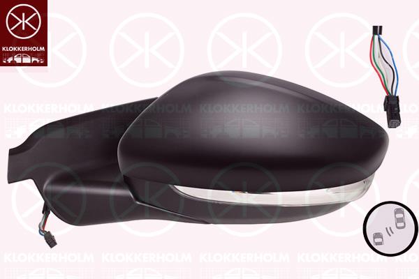 Exterior Mirror, Left, with indicator, Heatable blind spot mirror, Electronically foldable, Number of pins: 10, w/primer, Convex, 1607512580 (CITROEN), 1607512980 (CITROEN), 1618096180 (CITROEN), 98 241 042 XT (CITROEN), 98310253XT (CITROEN)