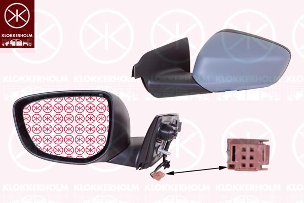 Exterior Mirror, Left, for electric mirror adjustment, Number of pins: 5, w/primer, Heatable, Convex, 1609065080 (CITROEN), 1609065480 (CITROEN), 98016918XT (CITROEN)