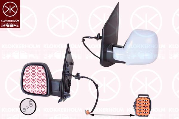 Exterior Mirror, Left, for electric mirror adjustment, Electronically foldable, Heatable blind spot mirror, Number of pins: 9, Left-/right-hand drive vehicles: for left-hand/right-hand drive vehicles, w/primer, Convex, 1616869680 (PEUGEOT), 1616869680 (CITROEN), 98087022 XT (PEUGEOT), 98087022 XT (DS), 98087022 XT (CITROEN)