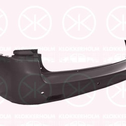 Bumper, short, with hole(s) for parking distance control, Rear, black, 1614328280 (PEUGEOT), 1614328280 (OPEL), SU001A3233 (TOYOTA)