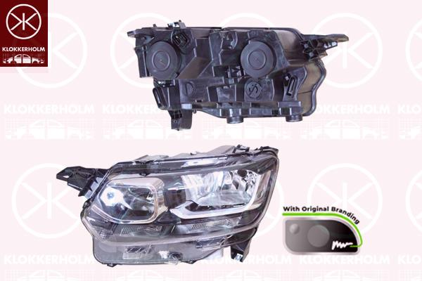 Headlight, Left, Trim Level: Basis, H7/H1, with lettering, with motor for headlamp levelling, Valeo, 9816824880 (CITROEN), 9816824880 (PEUGEOT)