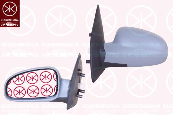 Veidrodis, Left, Model Year to: 2009, for electric mirror adjustment, w/primer, Heatable, Number of pins: 5, Convex, 96600399 (DAEWOO), 96600399 (CHEVROLE)