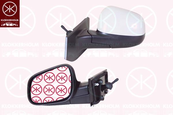 Chevrolet Spark Veidrodis, Left, Control: cable pull, w/primer, Convex, 95016082 (CHEVROLE), 95211693 (DAEWOO), 95211693 (CHEVROLE), 95434291 (CHEVROLE)