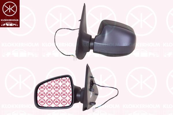 Exterior Mirror, Left, for electric mirror adjustment, Number of pins: 5, Heatable, Convex, w/primer, 96 37 374 59R (RENAULT), 96 30 237 31R (RENAULT), 963029097R (RENAULT)