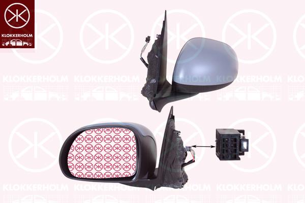 Exterior Mirror, Right, for electric mirror adjustment, with thermo sensor, Number of pins: 7, Heatable, w/primer, Convex, 0000735558566 (FIAT), 0000735564662 (FIAT), 735558566 (FIAT), 735564662 (FIAT)