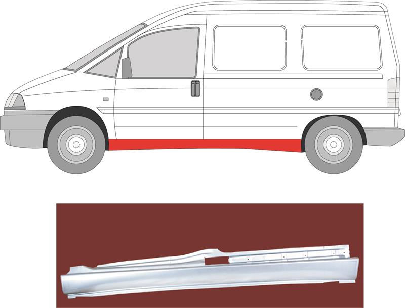 Rocker Panel, Left, for vehicles with sliding door, Repair Panel, 009567251188 (FIAT), 7009 94 (PEUGEOT), 7009 94 (DS), 7009 94 (CITROEN), 9567251188 (FIAT)