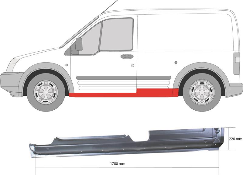 Rocker Panel, Left, 2-dr, Axle Distance [mm]: 2664, Outer section, for vehicles without sliding door, 2T14 V10131 AA (FORD), 2T14V10131AA (FORD), 4 429 664 (FORD)