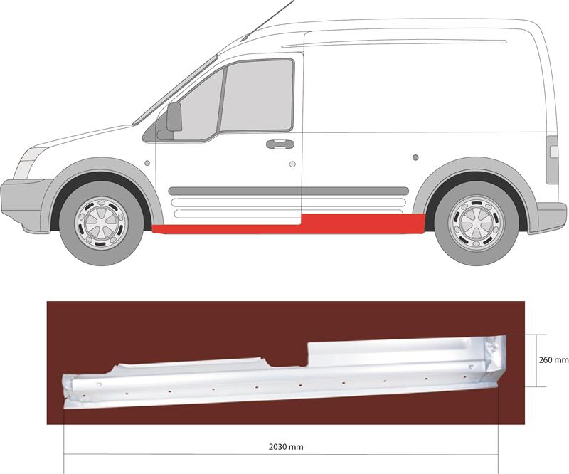 Rocker Panel, Left, 2-dr, Axle Distance [mm]: 2912, Outer section, for vehicles without sliding door, 2T14 V10131 CA (FORD), 2T14V10131CA (FORD), 4 429 662 (FORD)