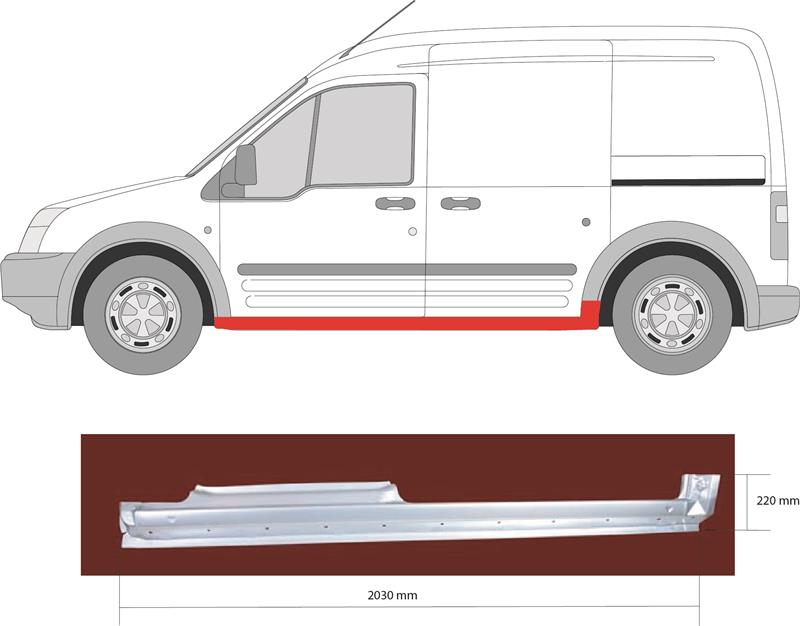 Rocker Panel, Left, 4-dr, Axle Distance [mm]: 2912, Outer section, 5 127 995 (FORD), 5168165 (FORD), 9T16 V10131 DB (FORD), 9T16V10131DB (FORD)