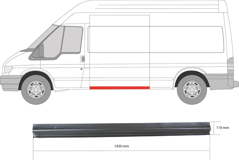 Quarter Panel, Left, for vehicles without sliding door, Lateral Panel, Lower Section, Length [cm]: 143, Height [cm]: 11, 