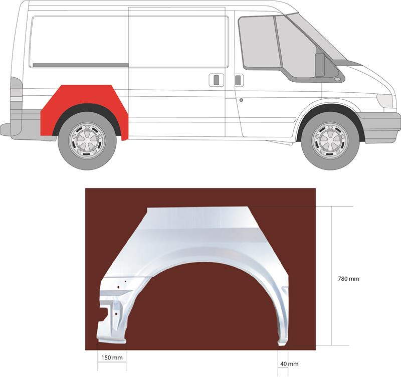 Quarter Panel, Wheel Arch Border, Repair Panel, Right Rear, Axle Distance [mm]: 2933, 