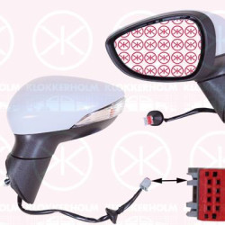 Exterior Mirror, Left, for electric mirror adjustment, with indicator, Heatable, Number of pins: 6, w/primer, Aspherical, 1 796 192 (FORD), 1768011 (FORD), 1796192 (FORD), 1830878 (FORD), 1849384 (FORD), 1863529 (FORD), 1867883 (FORD), 2104833 (FORD)